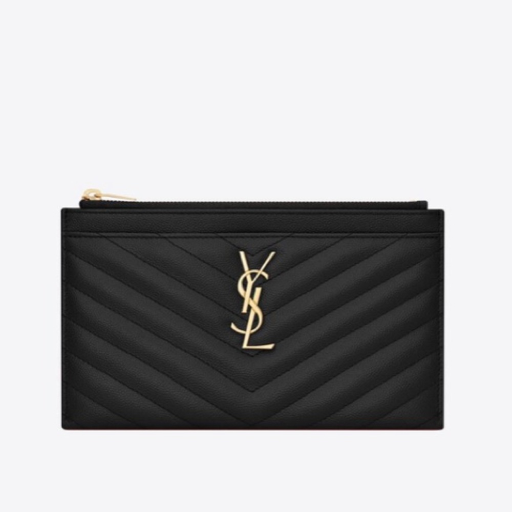 YSL POUCH MONOGRAM BILL POUCH IN GRAIN DE POUDRE EMBOSSED LEATHER gold hardware
